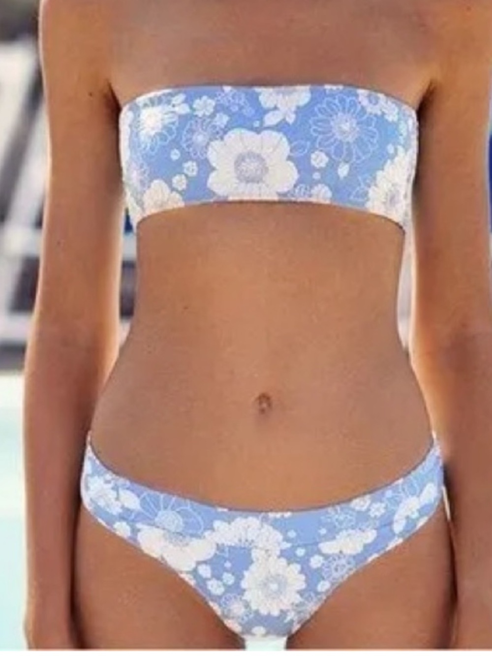 Triangl blue white floral Bandeau Strapless swim bikini top